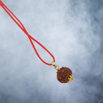 AstroVidhanart Brown 5 Mukhi Nepali Rudraksha five Face Rudraksh Certified with Lab Report Gold-plated Beads Brass, Wood Locket Set