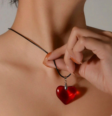 Whitechimes Love Heart Necklace for Women Red Glass Hearts Glass Pendant