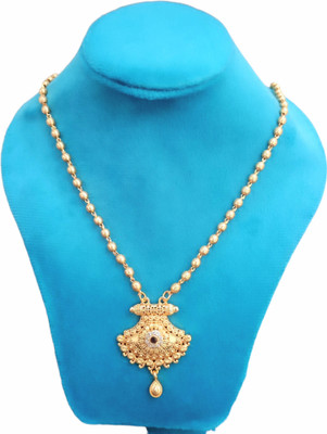 SAPNAPALACE RAJWADI MATT FINISHED GOLDEN BEABED DESIGNER NECKLES Gold-plated Diamond Brass Pendant Set