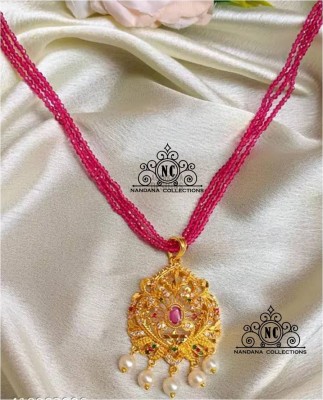 NANDANA COLLECTIONS Trending CZ ONE GRAM GOLD pendant for women PINk 3 Line HYDRO Crystal Alloy