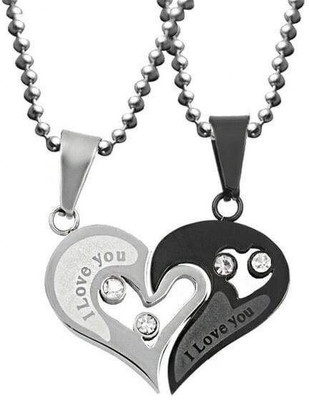 Diivine Hindu Valentine's Day Special Heart Locket Pendant Necklace With Chain For Boy & Girl Silver Crystal Metal Pendant Set