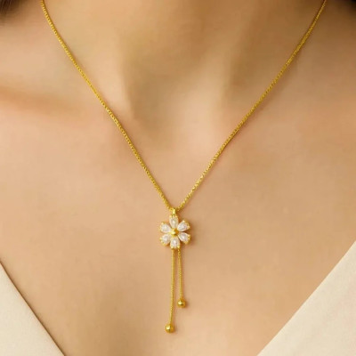 Zarkan Zarkan 925 Hallmark Silver Sunflower Gold Plated Pendant Rhodium Cubic Zirconia Sterling Silver Pendant