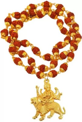 zebisco Religious Jewellery Maa Durga Sherawali Locket With Gold Plated Rudraksha Mala Gold-plated Brass, Wood Pendant