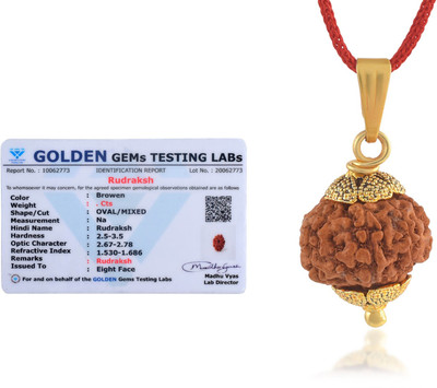 Admier 8 Mukhi Nepali Rudraksha Pendant EIGHT Faced Rudraksha Natural & Certified Gold-plated Alloy Pendant