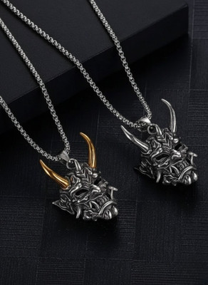 RAPPERSSHOP Stainless Steel Devil Pendant Locket Set with Box Chain Sterling Silver Stainless Steel Pendant Set