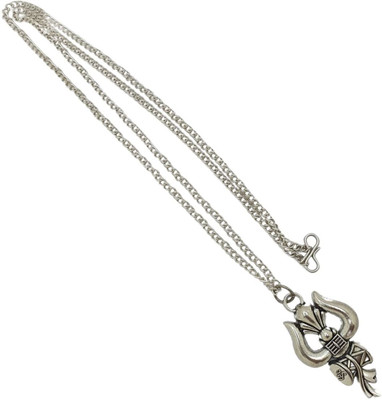 Kuttumb Gems & Jewels Most Demanded Bhagwan Sri Shiv Trishul OM Dotted Locket Pendant With Chain Silver Brass, Alloy Locket