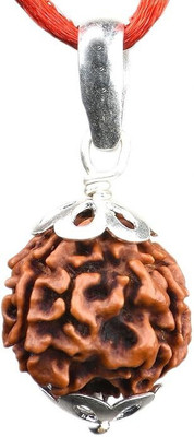 Kuttumb Gems & Jewels 4 Mukhi Rudraksha Nepal Original Four Face Rudraksha Metal Capped Wood Pendant