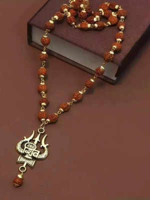 Hermano Shiv Trshul mala Gold-Plated Lord Shiva Locket Wood Locket Set