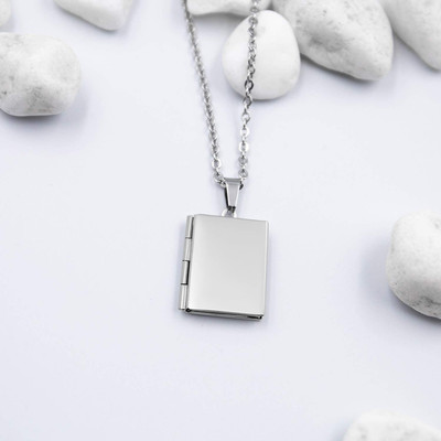 pasu fashion Silver Carved Small Book Locket Pendant With Chains Silver Stainless Steel Pendant Set