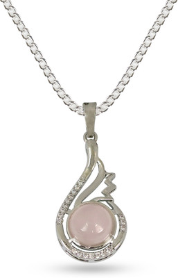 CRYSTU Natural Rose Quartz Round Shape Pendant Locket with Metal Chain for Unisex Quartz, Agate Crystal, Stone Pendant