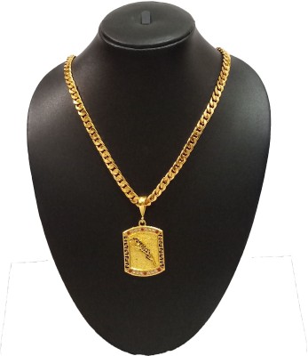 Aviate Gold Plated chain with Pendant For Men and Boys Jaguar SQUARE & SEHVANG CHAIN Gold-plated Diamond Alloy Pendant Set