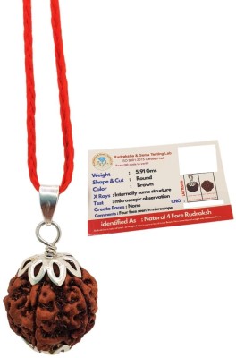 BHAKTI Kripalu Store 4 Mukhi Rudraksha, Four Face Radraksha, 4 Face Radraksha, Original Rudraksha Silver Beads Brass, Wood Pendant