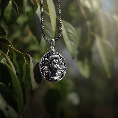 Whitechimes Hanuman Ji Pendant Oxodaised Silver Chain Stainless Steel Pendant Set