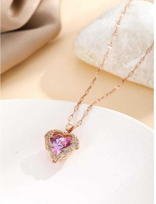 Temora Purple zircon crystal ocean heart pendant with chain rose gold necklace Copper Zircon, Alexandrite, Diamond Stainless Steel Pendant Set