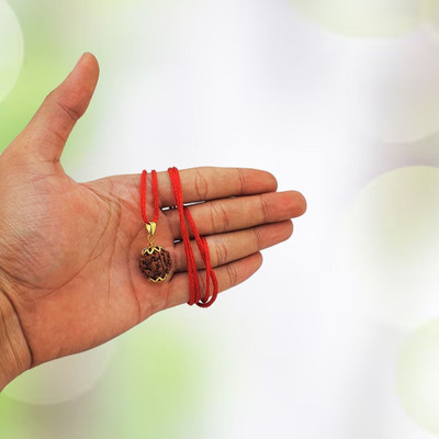 Haven gemsstone 4 Mukhi Rudraksha Original Nepali Natural Four Face Rudraksha Gold-plated Beads Brass, Wood Pendant