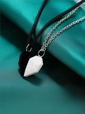 Dressberry 2 Pcs Black Silver Magnetic Heart Couple Necklace Silver Alloy Pendant