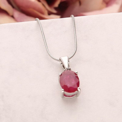 Ceylonmine01 Pendant for Women Elegant Classic Mimic Ruby Ideal for Party & Festive Looks Silver Ruby Stone Pendant