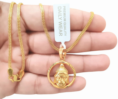 SAPNAPALACE Hanuman Round Gold pendant with Gold Chain Gold-plated Brass Pendant