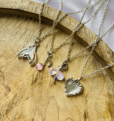 Sonisirani Set Of 4 Classy Trendy Aesthetic Silver Charm Pendant Necklace Silver Alloy Pendant