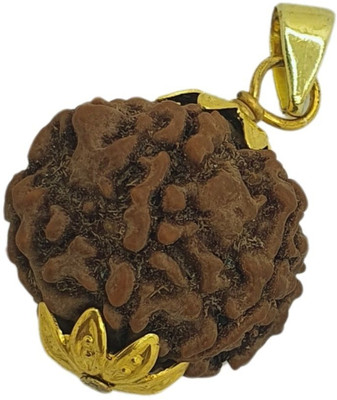 JangraBro Lab Certified Natural 5 Mukhi Rudraksha Bead Five Face Rudraksh Bead Pendant Gold-plated Beads Brass, Wood