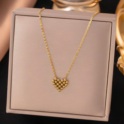 Karishma Kreations Simple Beads Connected Lovely Heart Popular Beaded Necklace Womens And Girls Gold-plated Stainless Steel Pendant