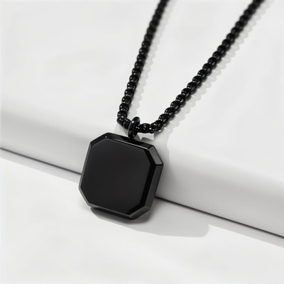 RAPPERSSHOP Hexagon Black Stainless Steel Pendant with Box Chain for Men & Boys Sterling Silver Stainless Steel Pendant Set