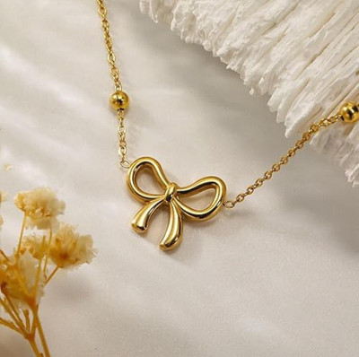 MARMORIS ECOM Anti-Tarnish Bow Pendant with Chain for Girls & Women | Waterproof Gold-plated Stainless Steel Pendant
