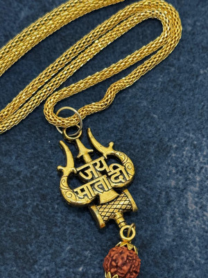 PLACIDO Shiv Trishul Rudraksh Pendent With Golden Snake Chainn Stainless Steel Locket Set