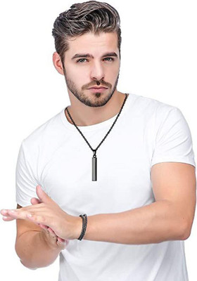 Teeragaj 3D Stainless Steel Bar Pendant Necklace Mens Women Cool Vertical Pendant Chain Silver, Gold-plated, Platinum, Titanium Cubic Zirconia, Crystal Stainless Steel Pendant