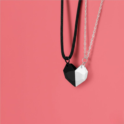 JDENTERPRISES Creative Black and Silver Friendship Magnet Heart Pendant Necklaces Gold-plated Plated Alloy Necklace
