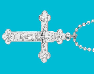 Dynamic Retail Global Jesus Cross Christian Locket Pendant Necklace Chain Religious Jewellery 334I-J Rhodium Stainless Steel Pendant Set