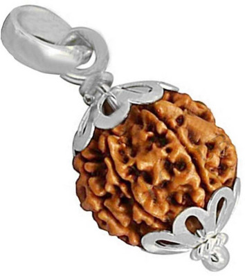 Pranjal Gems Natural 5 Mukhi Rudraksha Pendant With Lab Certificate Sterling Silver Wood Pendant Set