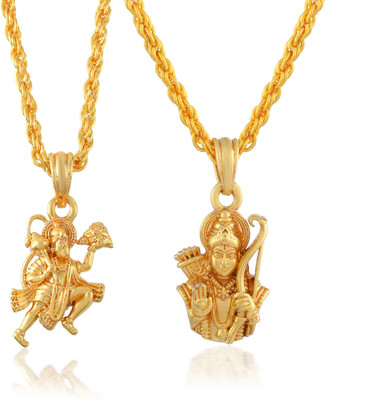 Morvi Gold Plated Brass Mircon Shri Ram with Flying Hanuman ji Combo Pendant Locket Gold-plated Brass Pendant