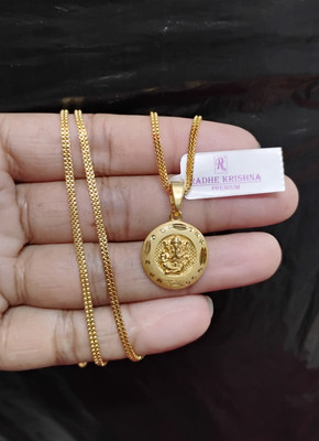 Sonutrades Ganesh ji pendant locket micro gold plated with box chain 2 line Gold-plated Brass Pendant Set