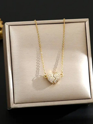 V FASHION JEWELLERY Gold-plated Cubic Zirconia Stainless Steel Pendant Set