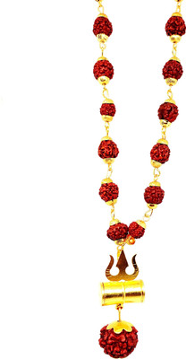 Shivtantra Loard Shiv 5Mukhi Rudraksha Mala With Shiv Trishul & Damru Wood Chain Wood Loket Gold-plated Brass, Wood Pendant