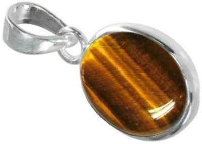 Gemzonite Lab Certified Cultured Tiger's Eye Stone Pendant for Men & Women Silver Brass