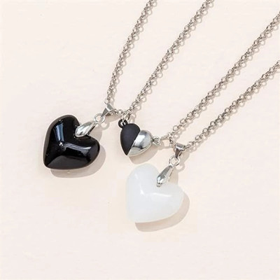 TREND MILL Crystal RedBlack Heart Mutual Attraction Magnetic Heart Couple Necklace Pendant Platinum Crystal Alloy, Brass Locket Set