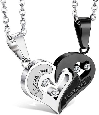 Lila Valentine Special Gifts His and Hers Lover Couple Love Heart 2 Piece Joining Couple Pendants Necklace Chain Pair Love Heart Cubic Zirconia CZ I Love You Puzzle Matching Couple Pendant Necklace for Men Women Girls Boys Friendship Relationship Promise Love Fashion Jewelry, Crystal Copper Locket