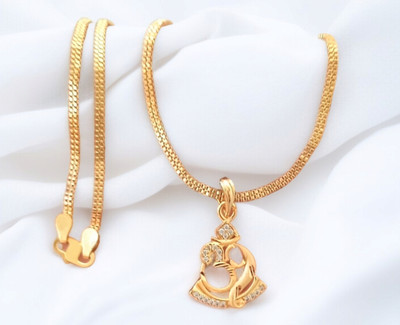 SAPNAPALACE Om shree dimond pendant with gold chain Gold-plated Brass Pendant