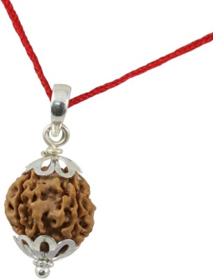 JangraBro Certified Natural 5 Mukhi 5 Face Rudraksha Brown Beads Man & Women Silver Beads Wood Locket