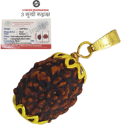 BHAKTI CHIMES 3 Face Certified 3 Mukhi Rudraksha Pendant Original Locket Gold-plated Beads Brass Pendant