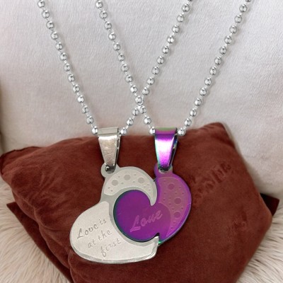 Sullery Couple Broken Heart I Love You Locket With 2 Chain Pendant Set Rhodium Stainless Steel, Metal, Zinc Pendant Set