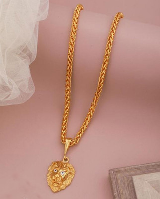 Vitthalesh vitthalesh Lion Singal & JAYPURI chain Cubic Zirconia Gold-plated Plated Alloy Chain Set