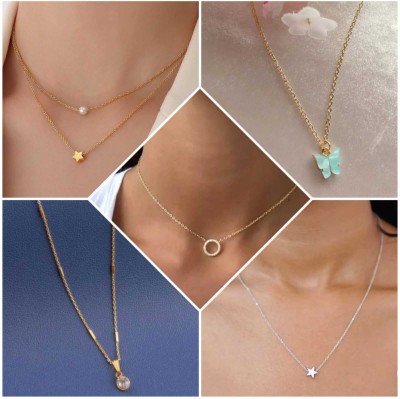 ELCETRATD JEWELLERY Shimmering beautiful pack of 5 pendant and locket set for women and girls Gold-plated Alloy Pendant Set