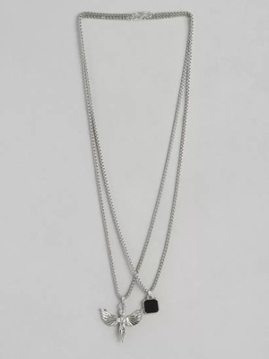 Harsh Enterprises Set Of 2 Unisex Angel & Square Shaped Pendants With Chains Silver Stainless Steel Locket