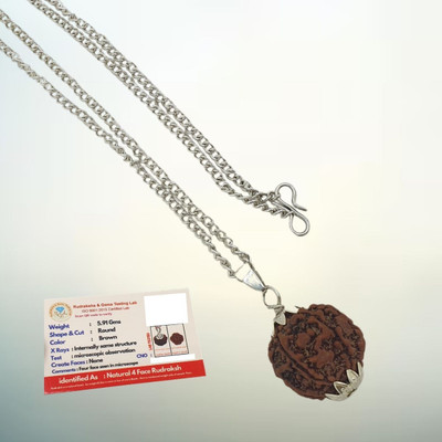 A1 yashvriddhi 4 Mukhi Nepali Rudraksha Pendant Lab Certified Original with Lab Certification Silver Beads Brass, Wood Pendant