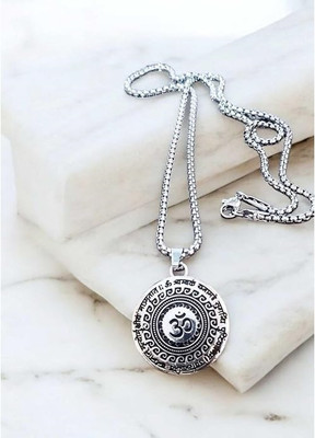 Stylewell Divine Om Medallion Mantra Locket High Silver Polish Imitation Jewllery Gold-plated Stainless Steel Locket Set