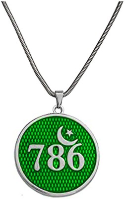 AFH Allah 786 Lucky Number Moon & Star Religious Islamic Green Pendant For Men,Women Rhodium Metal Pendant