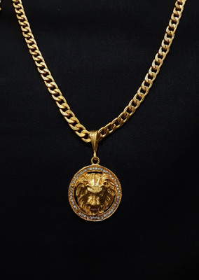 JIYANSHI ENTERPRISE Lion Round Diamond & SEHVANG CHAIN Gold-plated Diamond Alloy Pendant Set